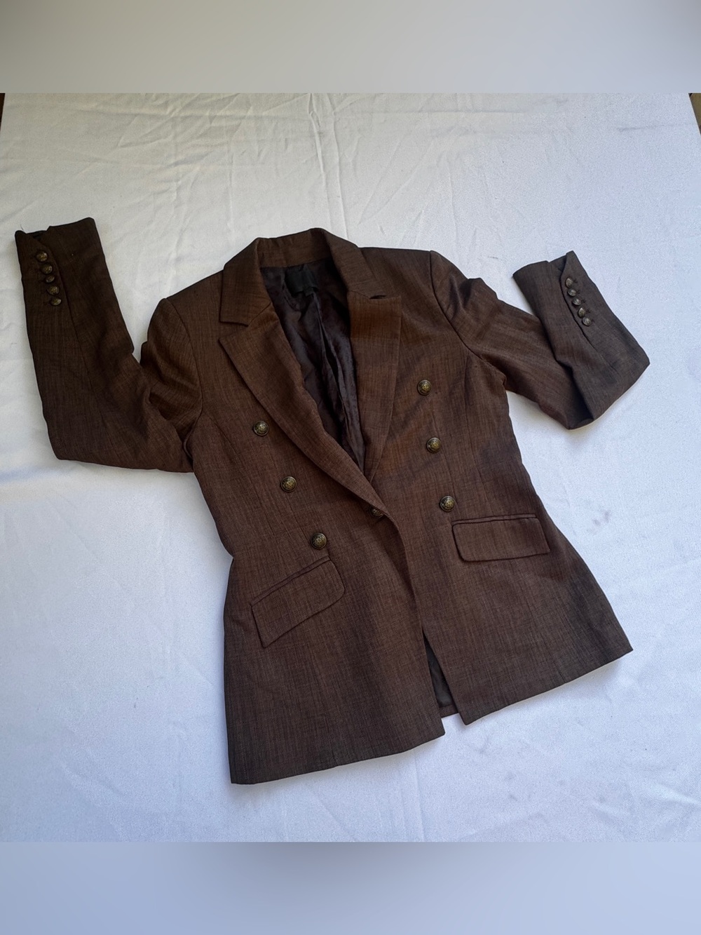 Preppy / Equestrian Double-Breasted Blazer metallic Buttons Women's Brown L